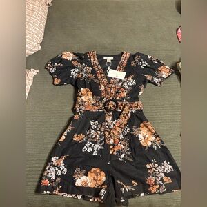 Caroline Constas Black Floral romper